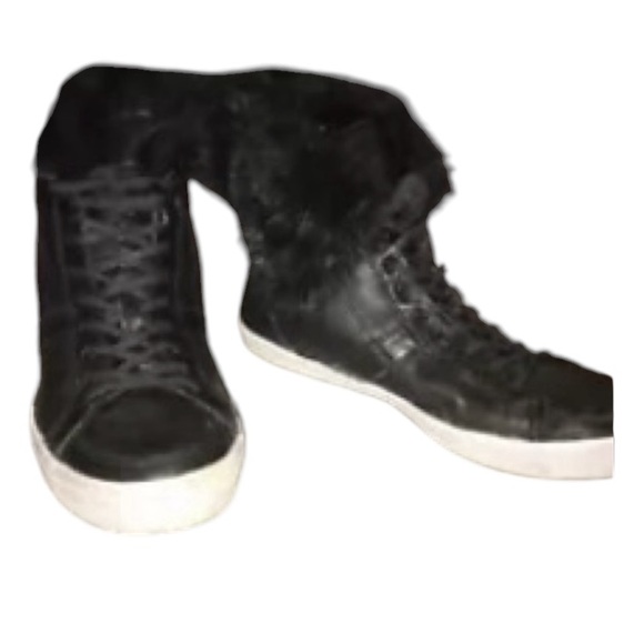 Rebecca Minkoff size 9.5 black leather high top sneaker boot rabbit fur trim - Picture 1 of 6